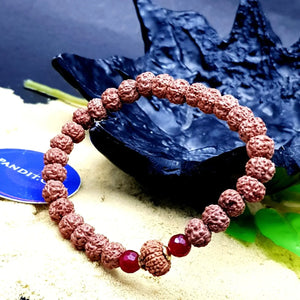 12 Mukhi Rudraksha Bracelet with 5 Mukhi Beads and Carnelian Stones