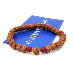 12 Mukhi Rudraksha Bracelet with 5 Mukhi Beads and Carnelian Stones