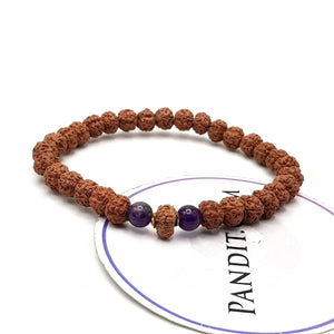 14 Mukhi Rudraksha Bracelet with 5 Mukhi Beads and Amethyst Stones
