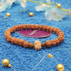 15 Mukhi Rudraksha Bracelet with 5 Mukhi Beads and Tiger Eye Stones