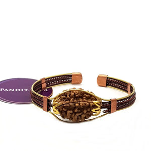 2 Mukhi Copper Rudraksha Bracelet with Brass Accents — bead size reference