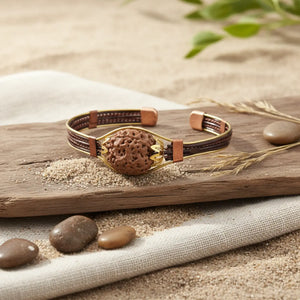 4 Mukhi Copper Rudraksha Bracelet with Brass Accents — bead size reference