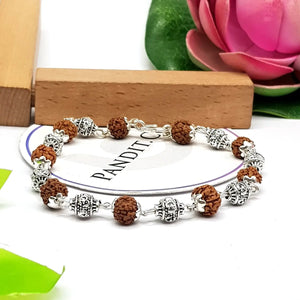 5 Mukhi Indonesian Rudraksha Bracelet With Silver Capping