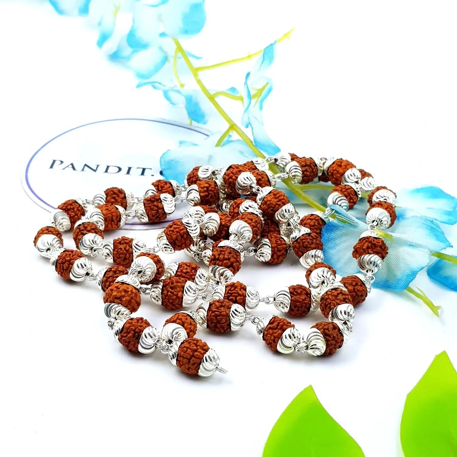 5 Mukhi Indonesian Rudraksha Mala With Silver Capping Regular