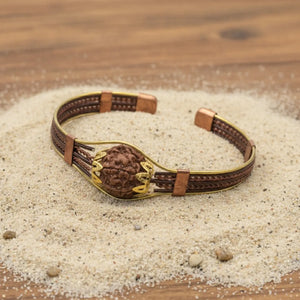 6 Mukhi Copper Rudraksha Bracelet with Brass Accents — bead size reference