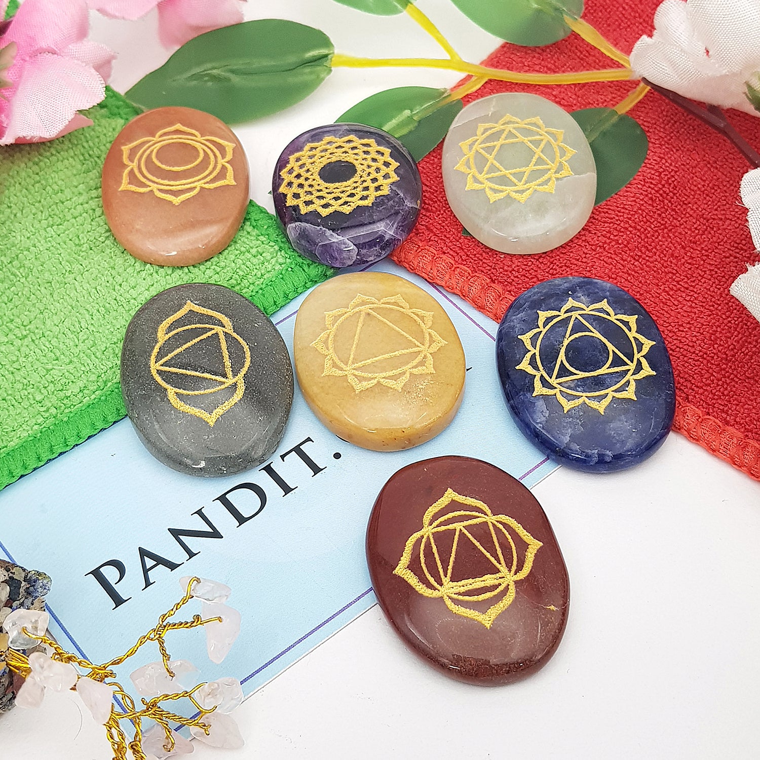 7 Chakra Reiki Symbol Healing Stones Set Oval