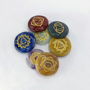 7 Chakra Reiki Symbol Healing Stones Set - Round