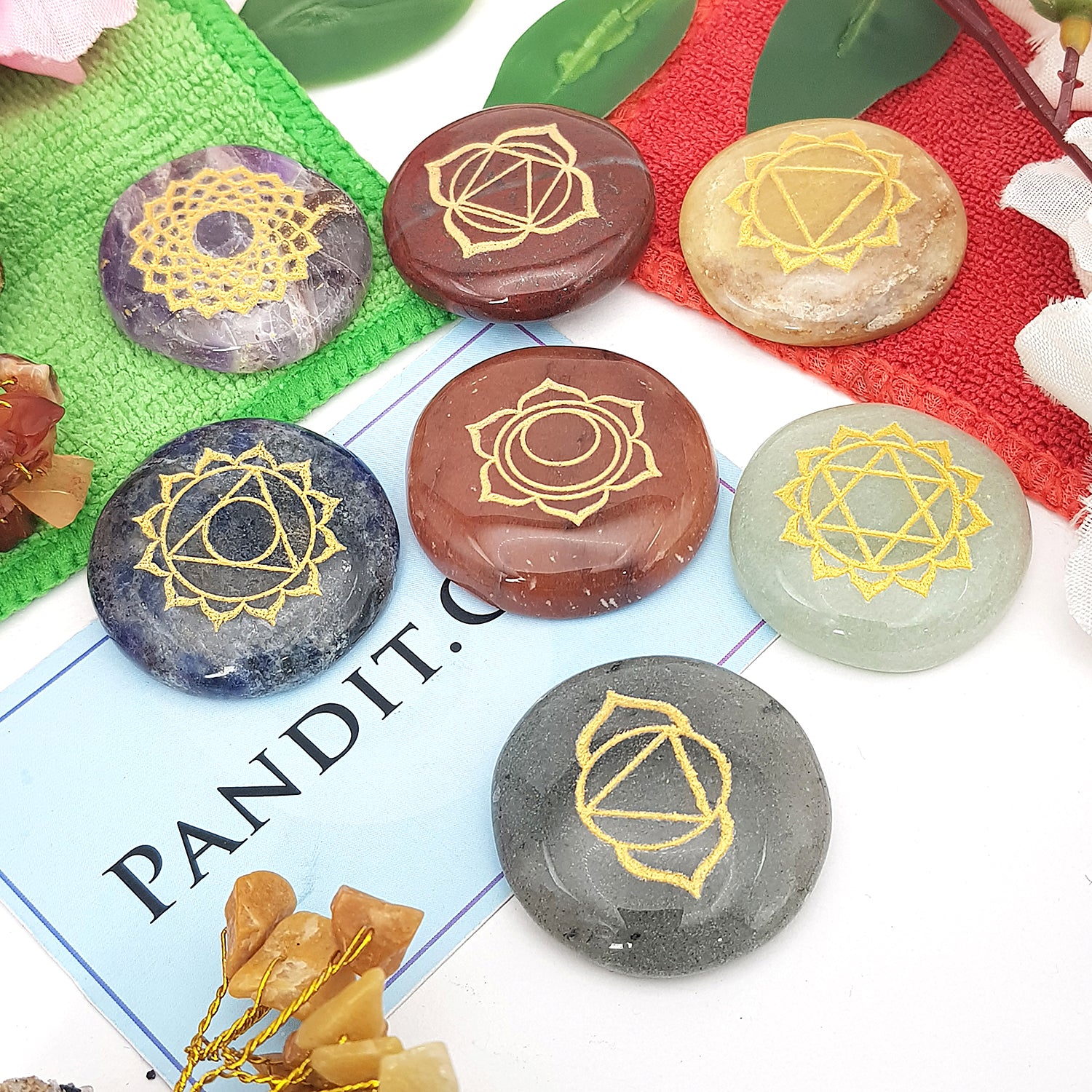 7 Chakra Reiki Symbol Healing Stones Set Round