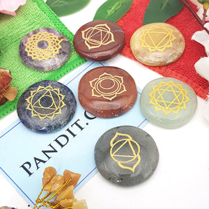 7 Chakra Reiki Symbol Healing Stones Set Round