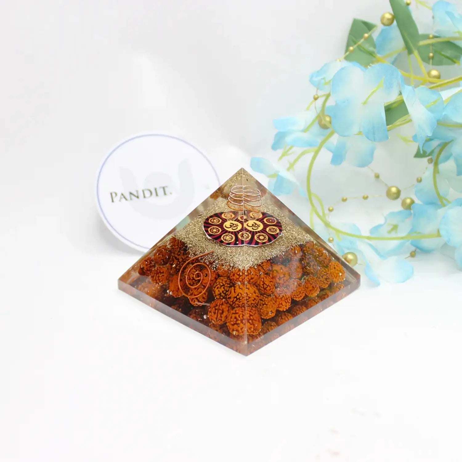 9 Plate Orgone Pyramid With Rudraksha Beads