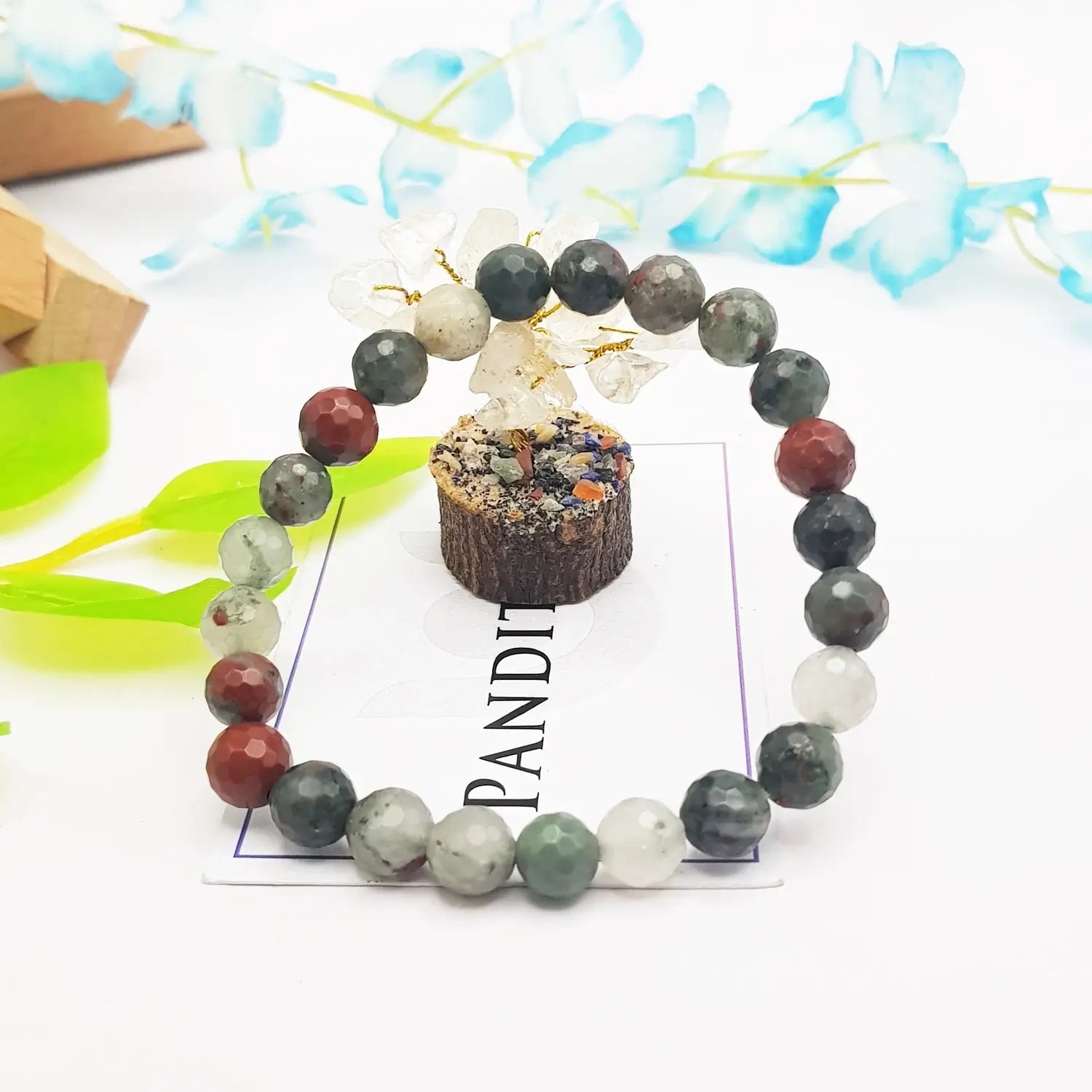 African Bloodstone Diamond Cut Bracelet