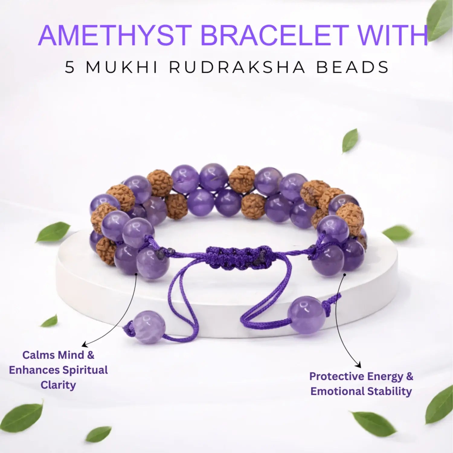 Amethyst Bracelet With 5 Mukhi Rudraksha Beads