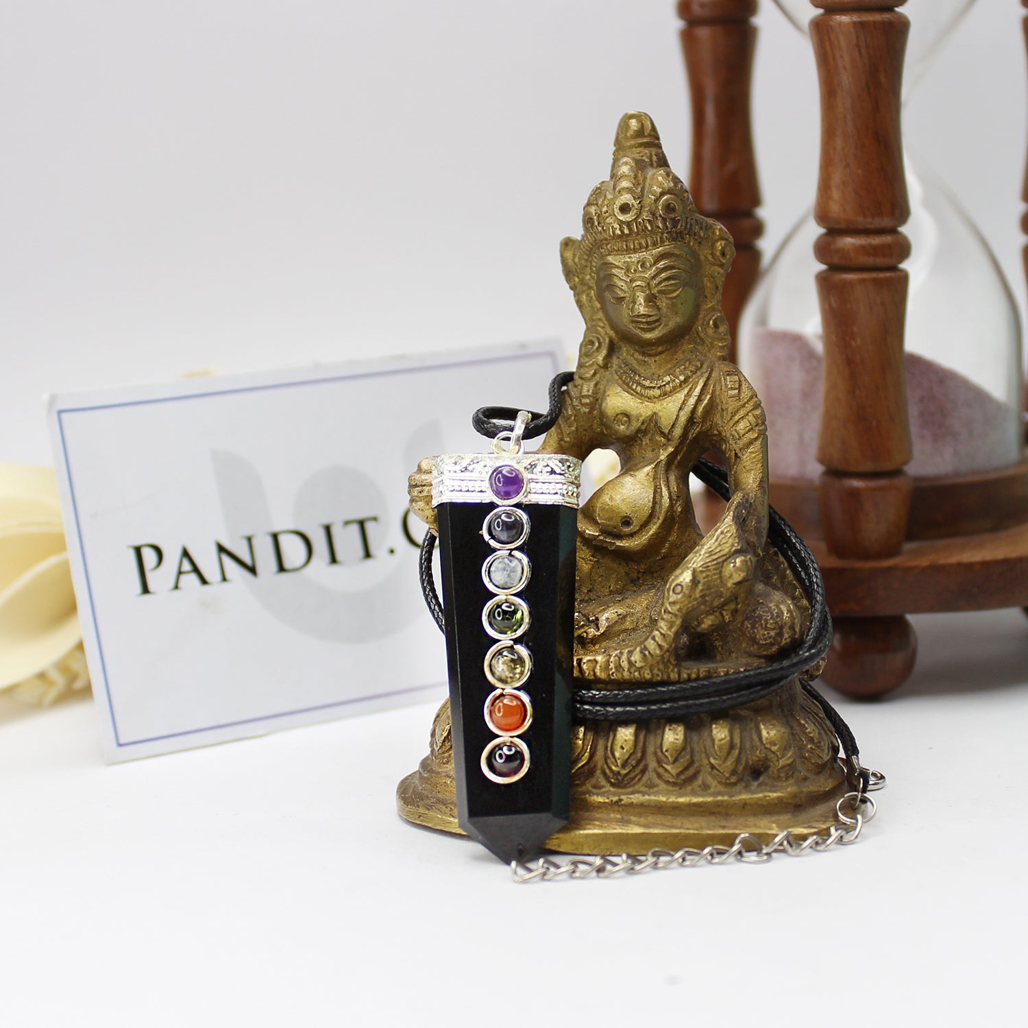 Black Banded Agate 7 Chakra Pencil Pendant