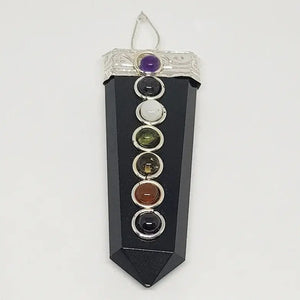 Black Banded Agate 7 Chakra Pencil Pendant