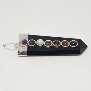 Black Banded Agate 7 Chakra Pencil Pendant