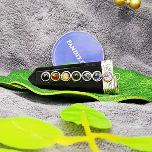 Black Banded Agate 7 Chakra Pencil Pendant