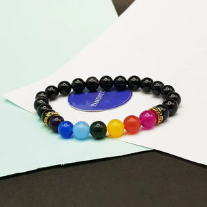 Black Banded Agate Onyx 7 Chakra Bracelet