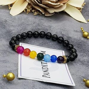 Black Banded Agate Onyx 7 Chakra Bracelet