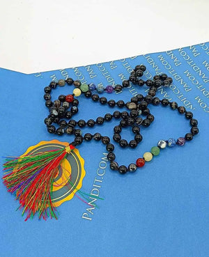 Black Banded Agate Onyx 7 Chakra Mala