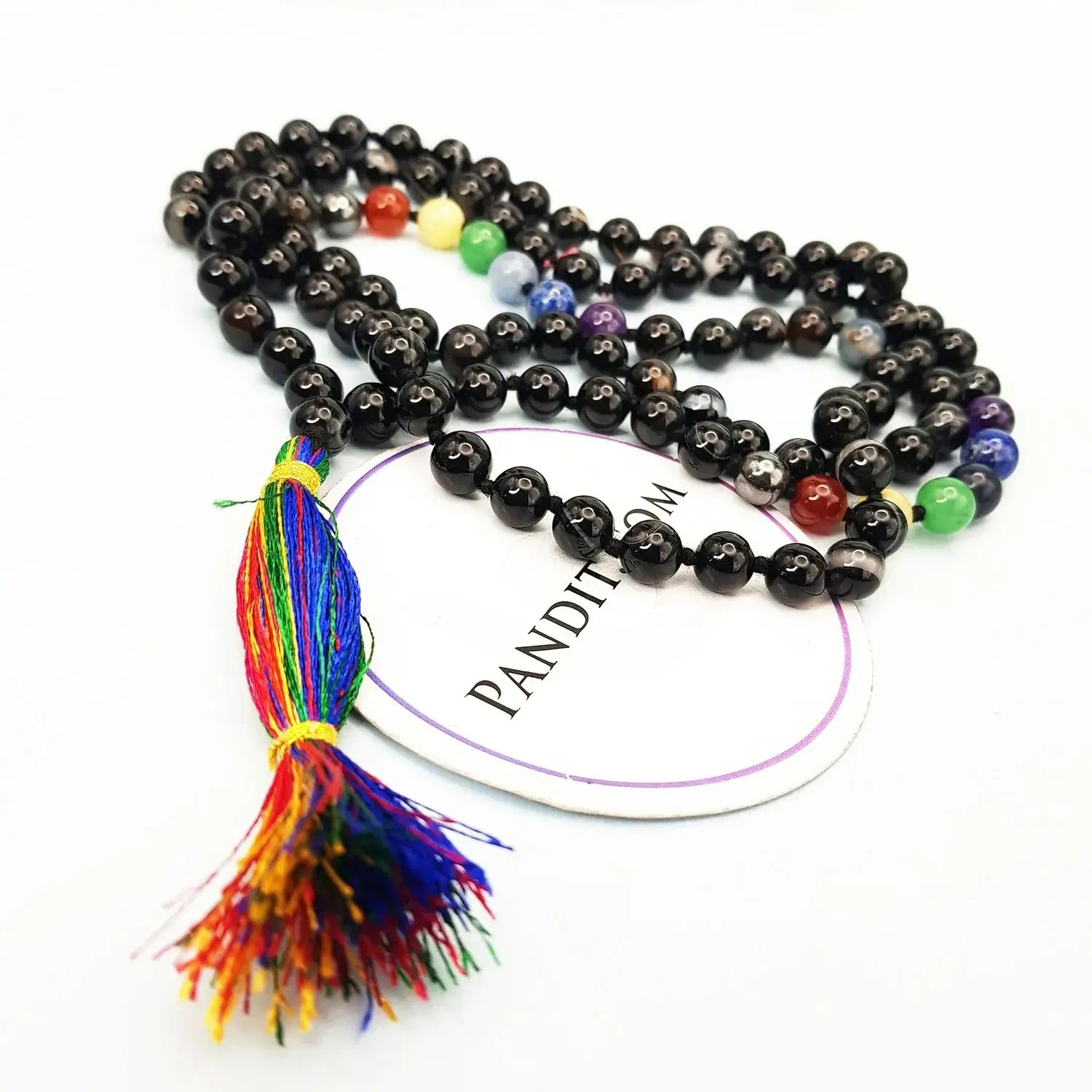 Black Banded Agate Onyx 7 Chakra Mala