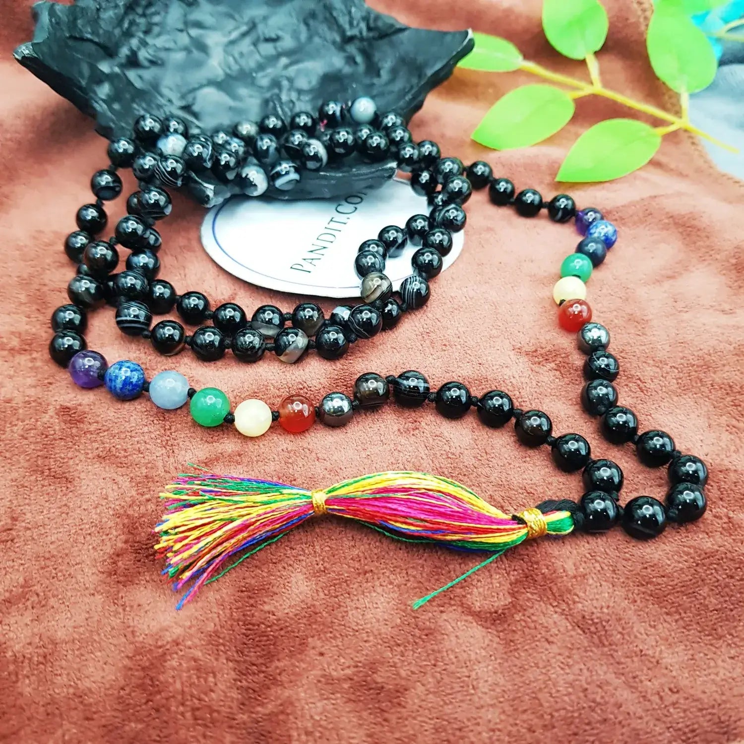 Black Banded Agate Onyx 7 Chakra Mala