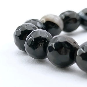 Black Banded Agate Onyx Diamond Cut Bracelet
