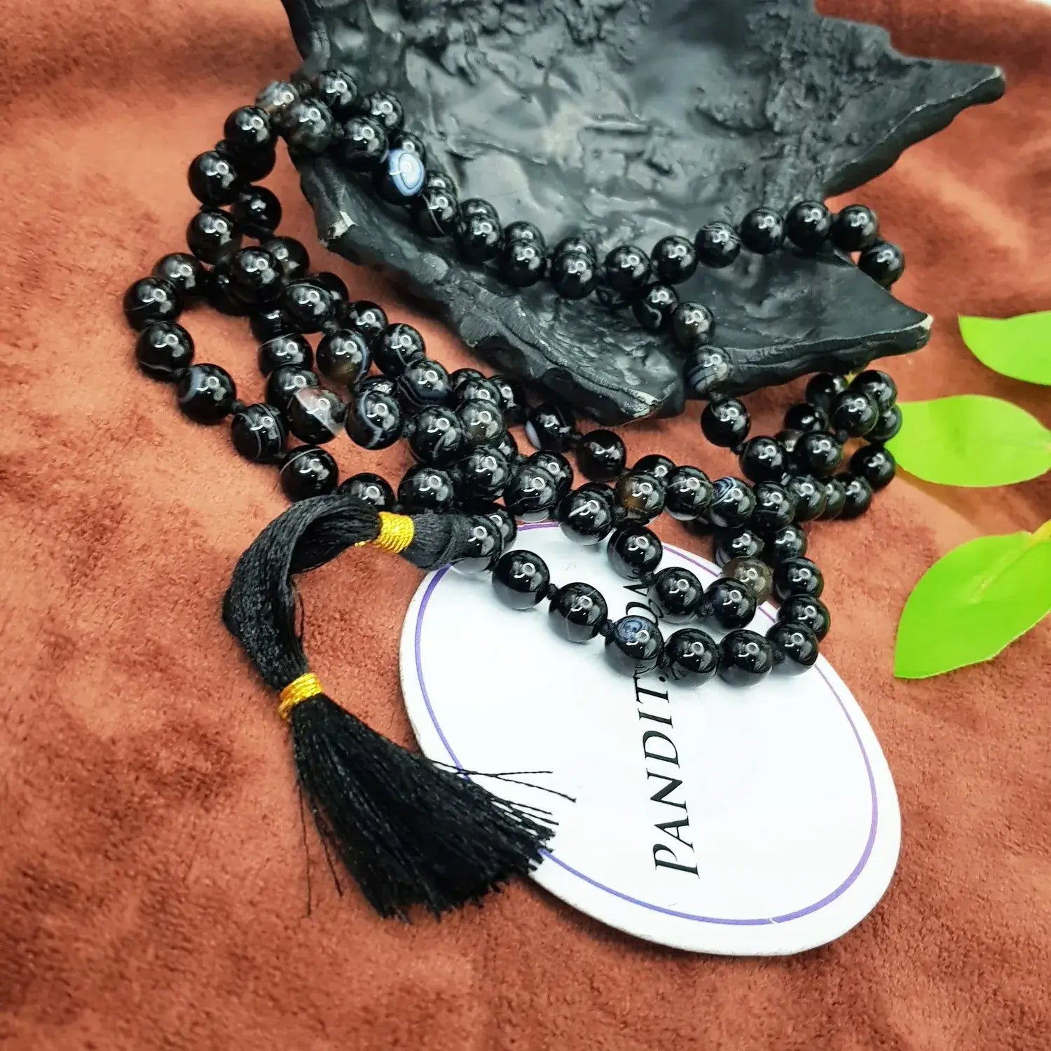 Black Banded Agate Onyx Mala