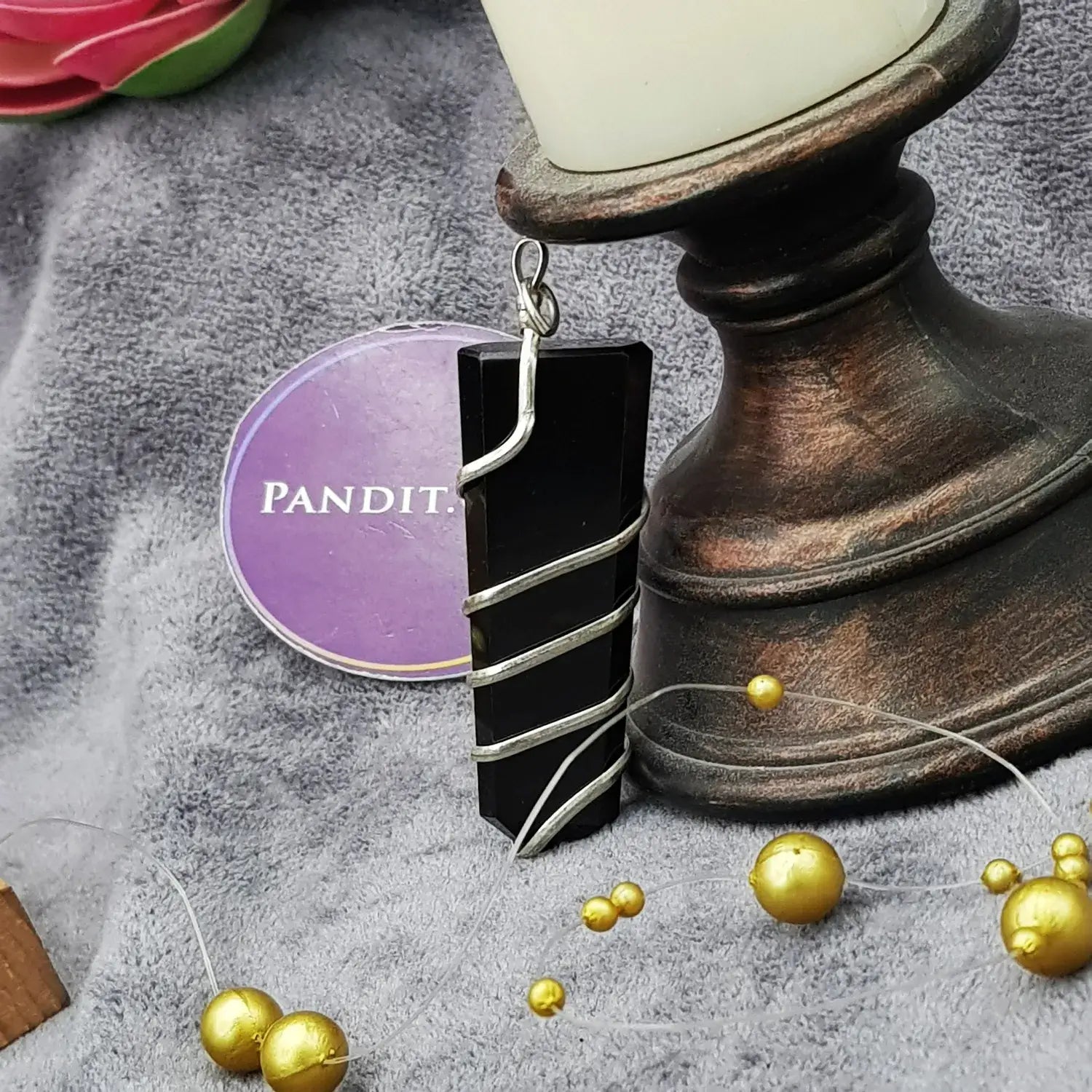 Black Banded Agate Spiral Pencil Pendant