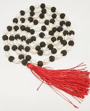 Black Rudraksha Mala with White Pearl Beads