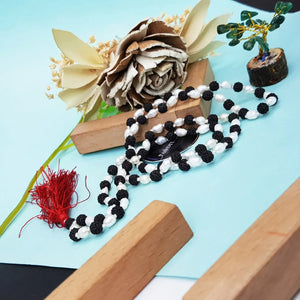 Black Rudraksha With White Pearl Beads Mala