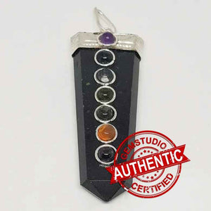 Black Tourmaline 7 Chakra Pencil Pendant
