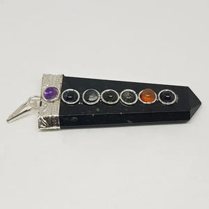 Black Tourmaline 7 Chakra Pencil Pendant