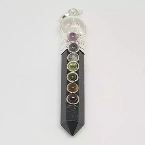 Black Tourmaline 7 Chakra Cap Pencil Pendant