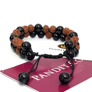 Black Tourmaline Bracelet With 5 Mukhi Rudraksha Beads