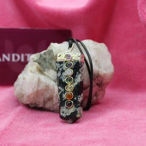 Black White Tourmaline 7 Chakra Pencil Pendant