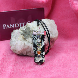 Black White Tourmaline 7 Chakra Pencil Pendant