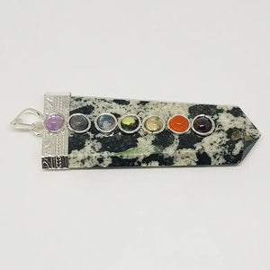 Black White Tourmaline 7 Chakra Pencil Pendant