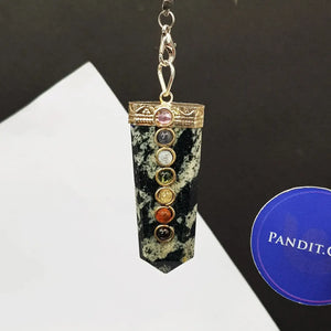 Black White Tourmaline 7 Chakra Pencil Pendant