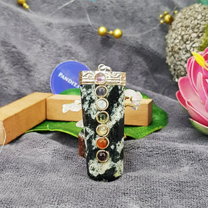Black White Tourmaline 7 Chakra Pencil Pendant