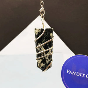 Black White Tourmaline Spiral Pencil Pendant