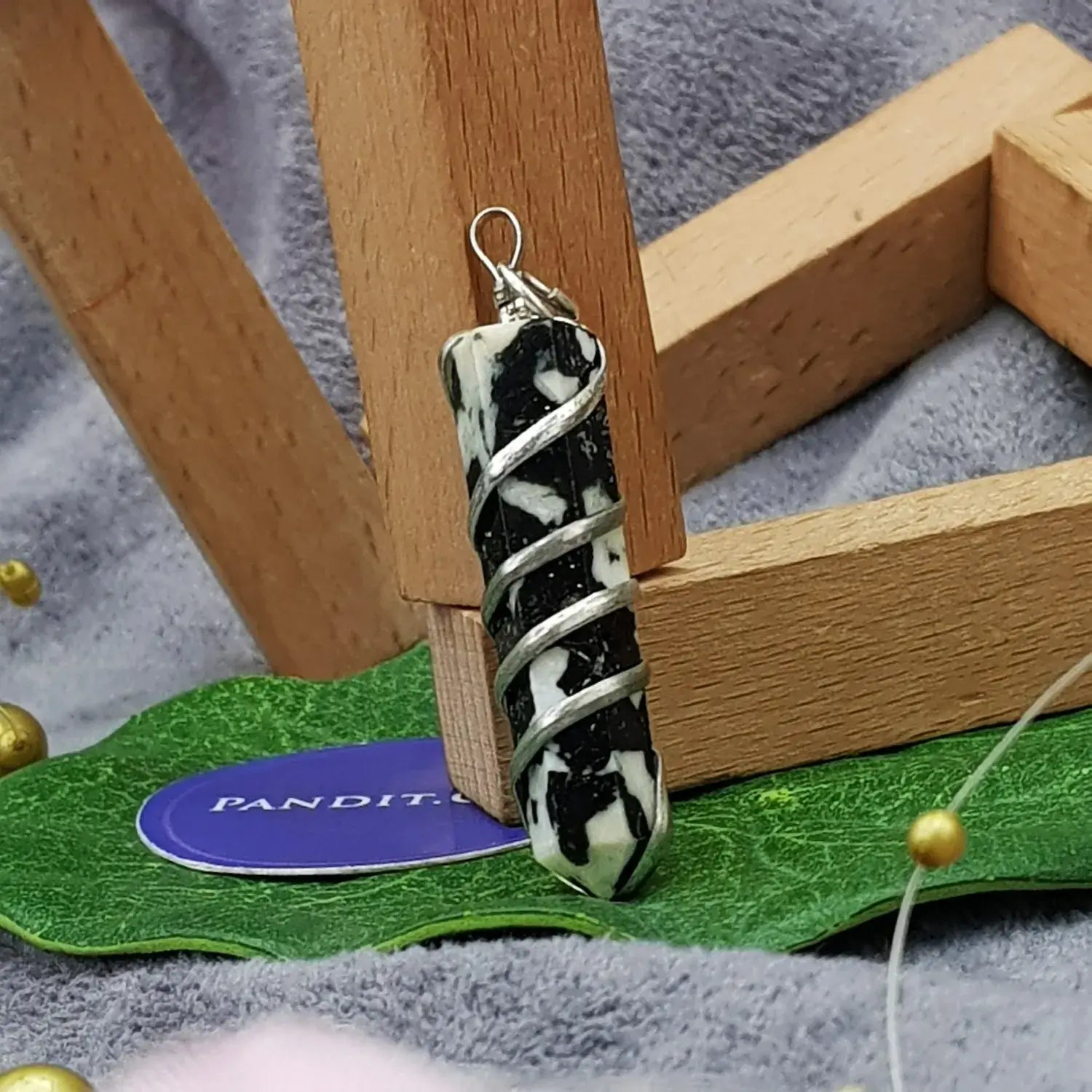 Black White Tourmaline Spiral Pencil Pendant