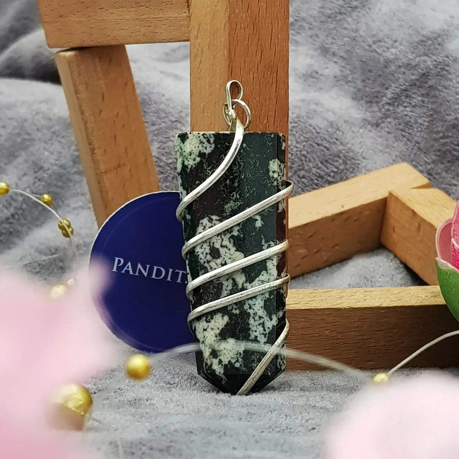 Black White Tourmaline Spiral Pencil Pendant