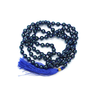 Blue Peacock Hematite Mala