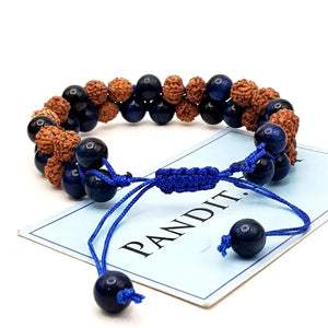 Blue Tiger Bracelet With 5 Mukhi Rudraksha Beads