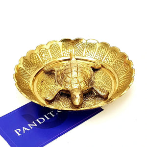 Brass Turtle with Plate for Positive Energy