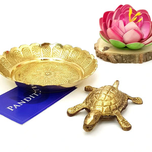 Brass Turtle with Plate for Positive Energy
