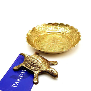 Brass Turtle with Plate for Positive Energy