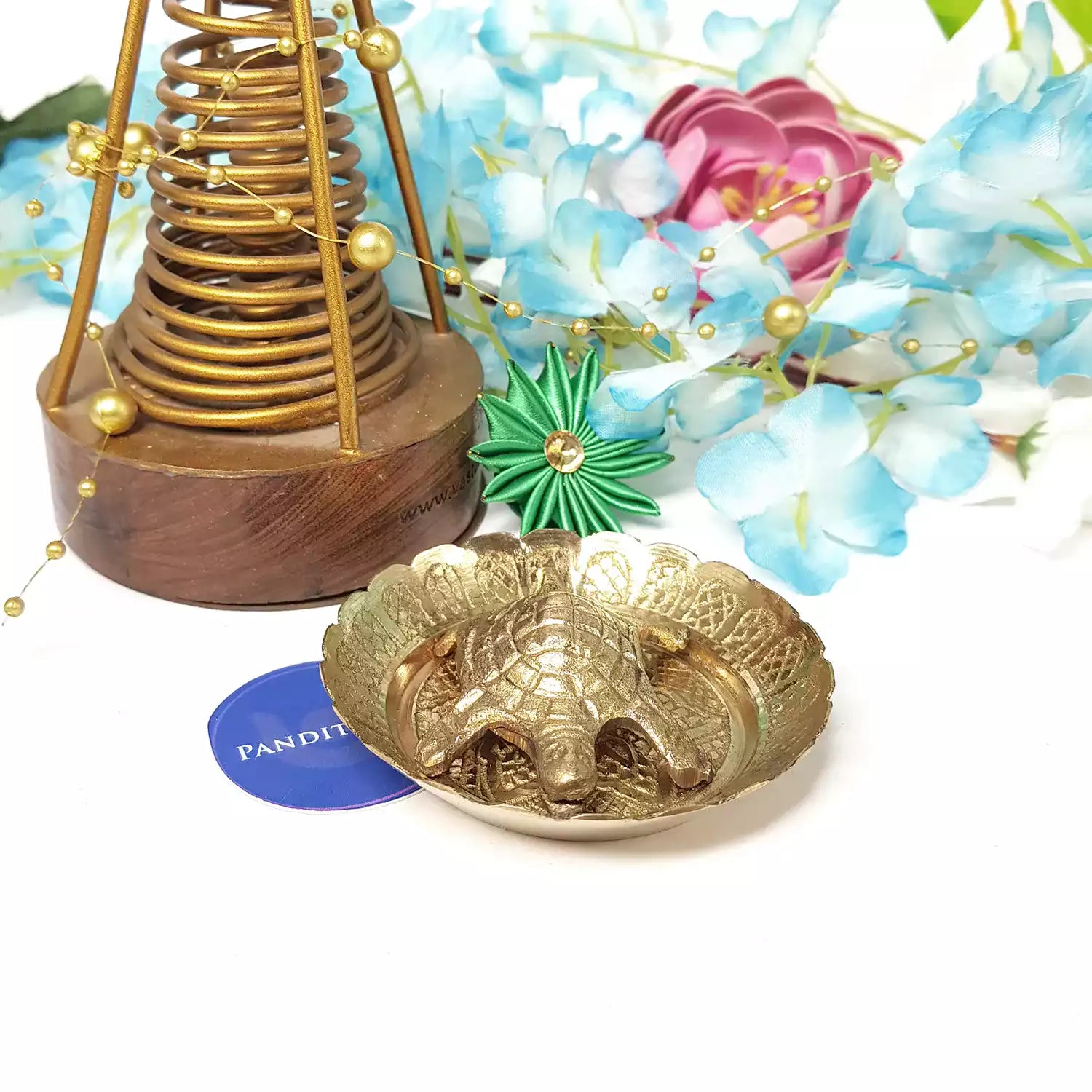 Brass Turtle with Plate for Positive Energy