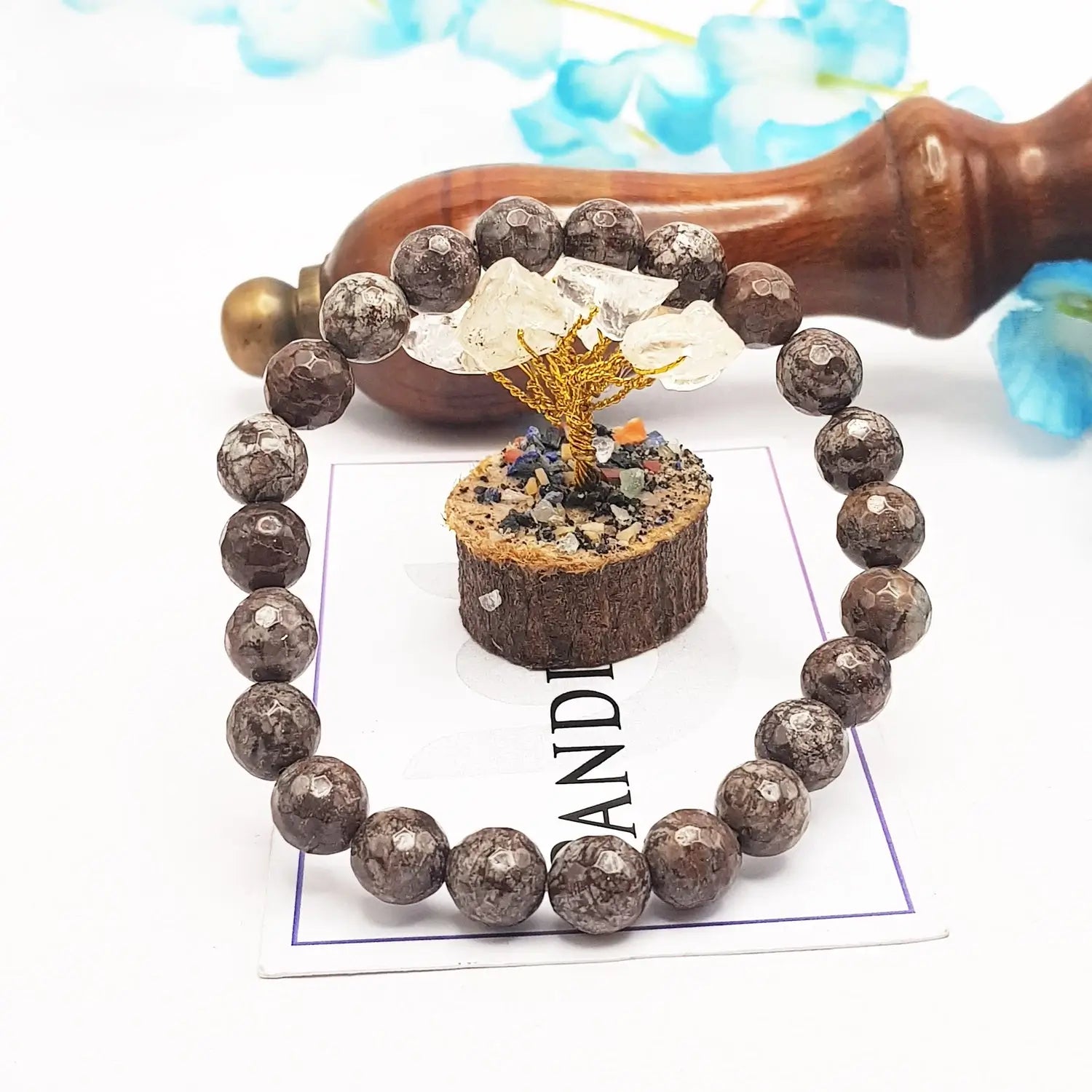 Brown Snowflake Obsidian Diamond Cut Bracelet