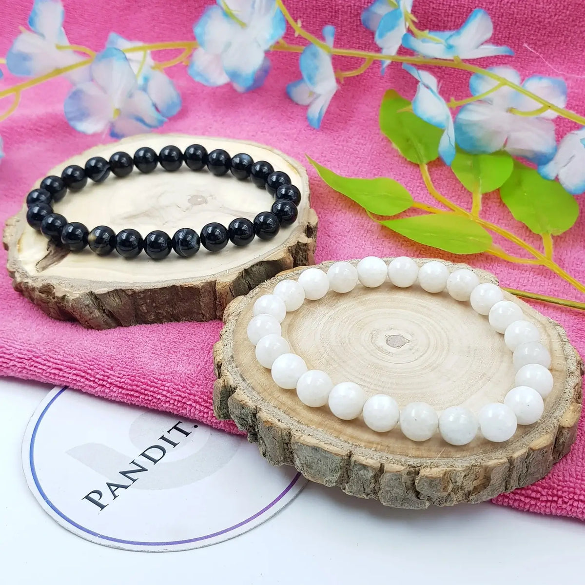 Capricorn and Cancer Zodiac Compatibility Bracelet — close-up of Capricorn and Cancer Zodiac Compatibility stones revealing natural patterns